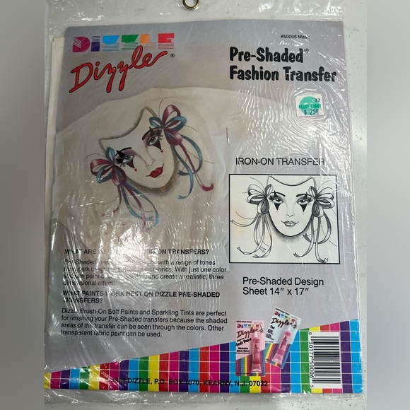 Dizzle Pre-Shaded Fashion Iron On Transfer 80s Mask Clown Vintage New - Picture 1 of 3